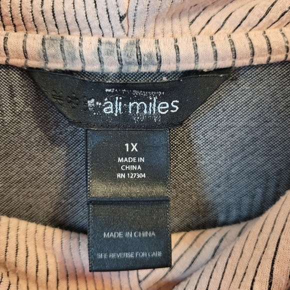 Ali Miles Light Pink Black Stripe Loose Fit Long Sleeve Cowl Neck Top - Picture 3 of 5